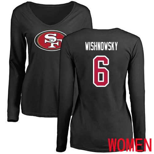 San Francisco 49ers Black Women Mitch Wishnowsky Name and Number Logo #6 Long